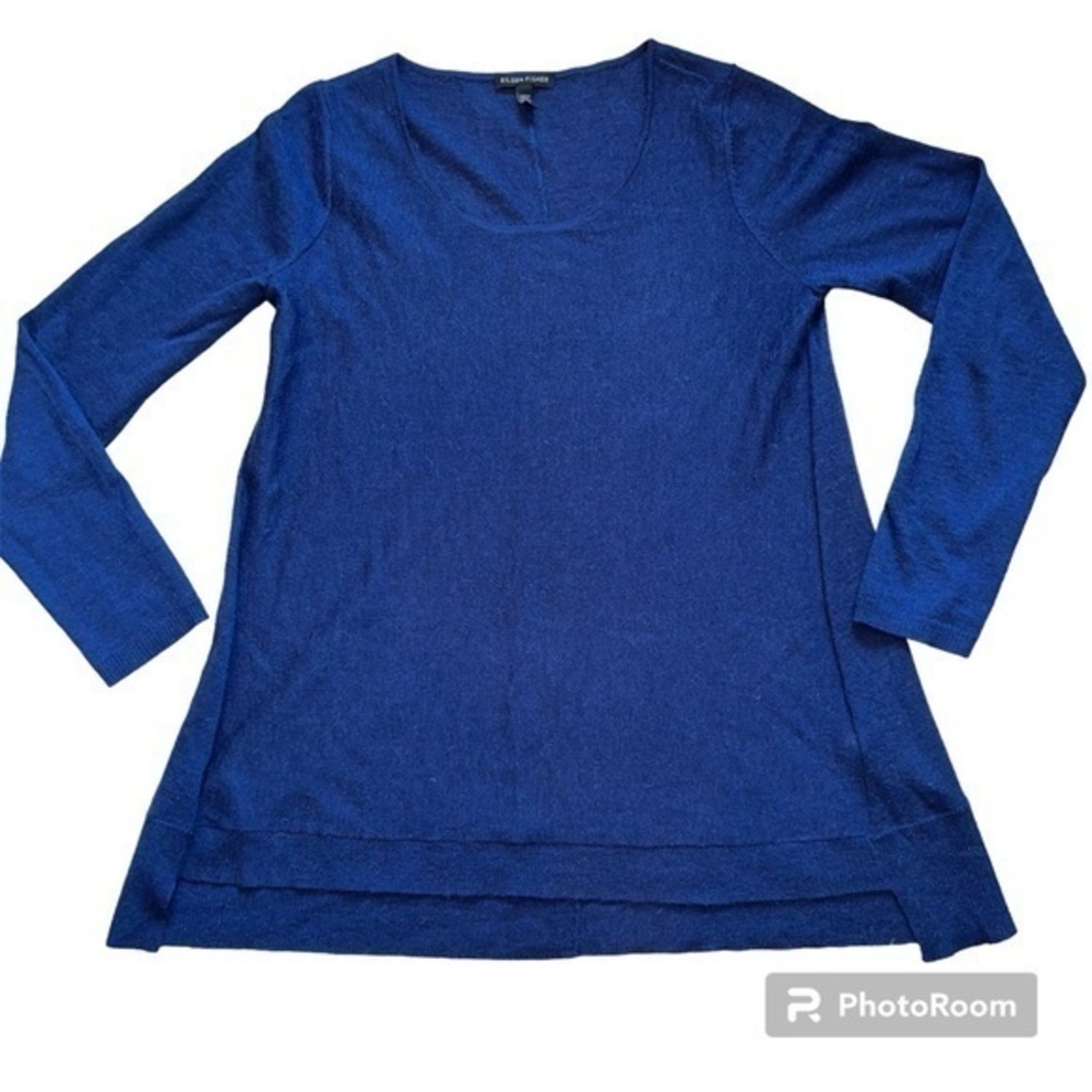 Eileen Fisher Wool Alpaca Lightweight Scoop Neck Sweater‎ Blue Size XS